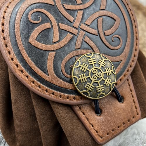 HiiFeuer Medieval Embossed Belt Pouch, Faux Leather Coin Dice Bag | Unisex, Halloween, Ren Faire, LARP,Drawstring Desig, pirate bag, Embossed Pattern,coin pouch,viking cosplay - color: Brown B