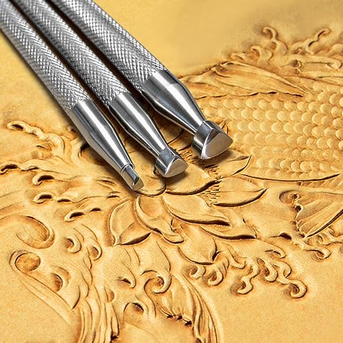 Professional Figure Carving Stamps Set of 3-304 Steel Leathercraft Stamping Tool & Diamond Knurled Handle (7.4mm/5.5mm/2.8mm) for Portrait, Animal, Floral Leather Sculpting
