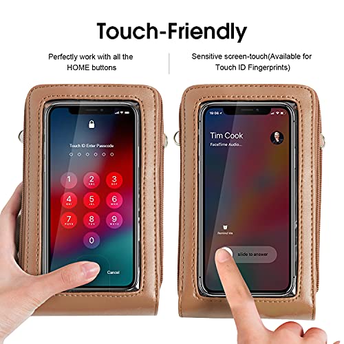 Crossbody Cellphone Purse Women Touch Screen Bag RFID Blocking Wallet Handbag Shoulder Strap - color: Tan-small, size: Small