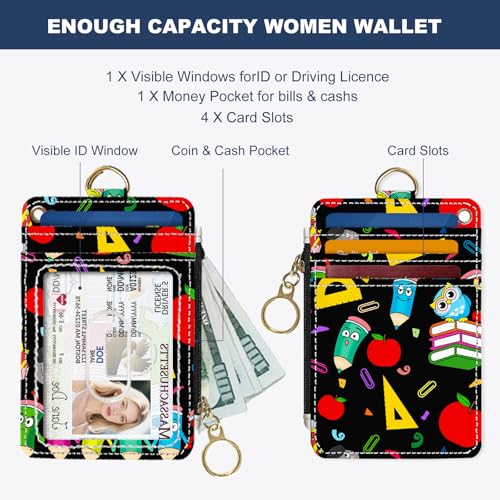 Slim Wallet Credit Card Holder, Colorful Stationery, RFID Wallet Women Cute Small Front Pocket Wallet With Zipper, PU Leather Thin travel RFID Blocking Card Case ID Window,Ladies Gifts - color: Colorful Stationery