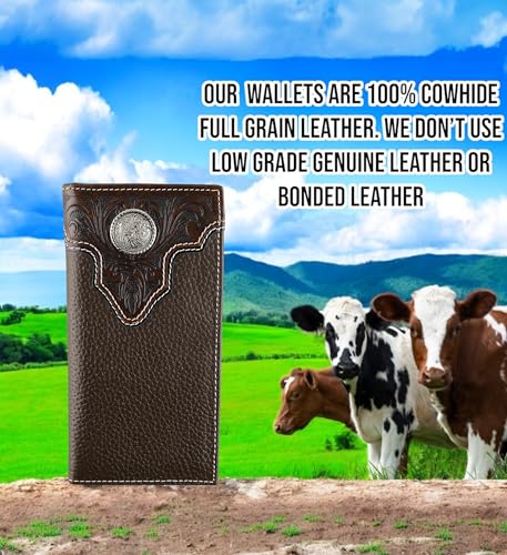 F&L CLASSIC Men's RFID Vintage Look Genuine Leather Long Bifold Wallet Checkbook Wallets,brown,240-81 - color: brown 81