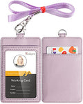 Teskyer Leather ID Badge Holder with Lanyard, Vertical Lychee Lilac | Durable Nylon Lanyard, Rear Card Pocket, Scan Without Removing Card, Built to Last, Work & Cruise Ready - color: Lichee Lilac, size: Vertical