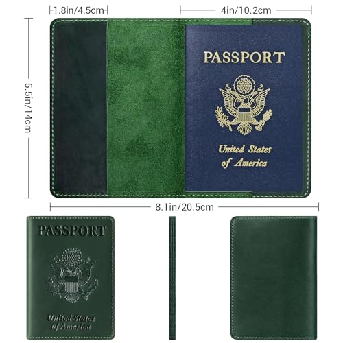 BIAOTIE Premium Leather Passport Holder Covers, Rfid Travel Wallet Passport Document Holder, Travel Essentials Wallet Cover Case for Men and Women (Green) - color: Green