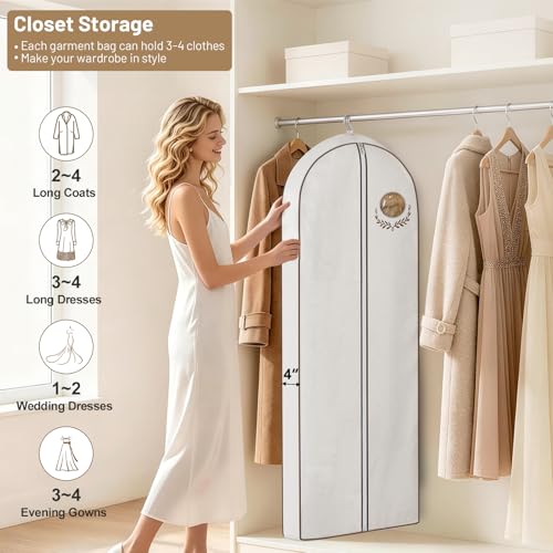 MISSLO 65" Cotton Garment Bag for Long Dress Breathable Fur Coat Storage Bag Women Dress Cover Luxury Garment Bags for Hanging Clothes Travel for Fur Coat, Jacket, Gown, Suit - size: 65 inch