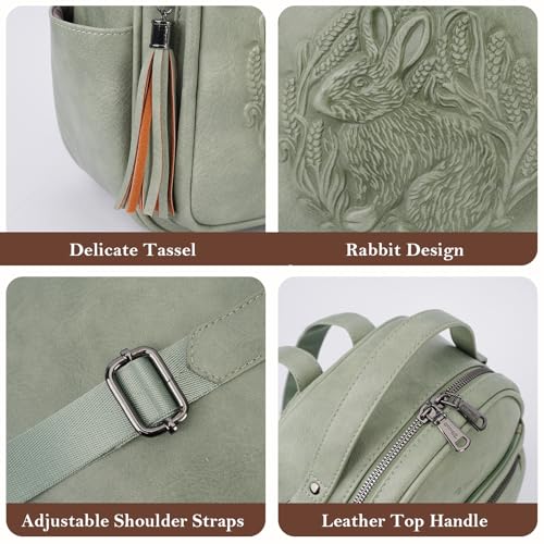 Mini Backpack Purse for Women,Vegan Leather Small Backpack for Daily | Embossed Lightweight Water-Resistance Travel Mini Fashion Daypack Bag,Ladies Casual Backpack Purse Gift Choice for Women - color: Green-rabbit