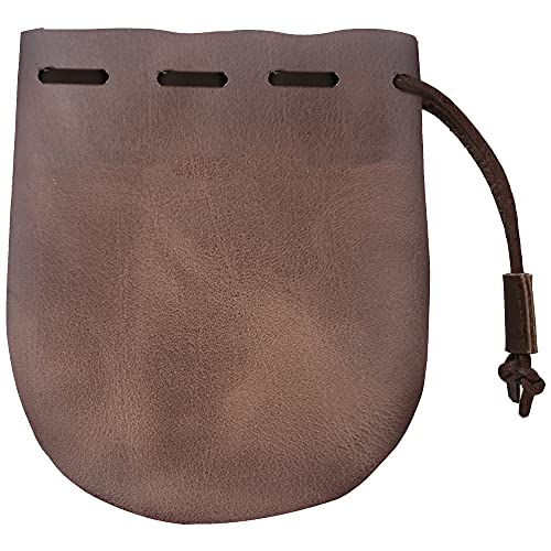 Leather Drawstring Pouch, Coin Bag, Medicine Tobacco Pouch Medieval Reenactment Made in U.S.A. by Nabob Leather Size 5" x 4.5" - color: Rustic Brown, style: Round Bottom