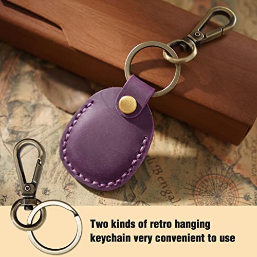 Genuine Leather AirTag Holder Compatible with Apple AirTag 2nd Gen & 1st Gen, Handmade Leather Air tag Keychain with Key Rings, Hidden Air tags Case Accessories - Purple - color: Purple