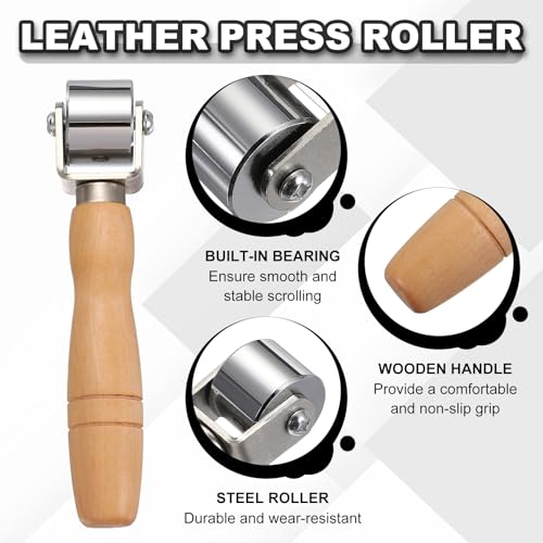 HARFINGTON 2pcs Leather Press Roller Leather Glue Edges Laminating Rolling | 25mm / 1" Length Stainless Steel Laminating Roller with Wooden Handle for DIY Leather Crafting Car Soundproof Mat, Silver - size: 25mm/1"