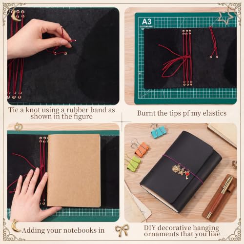 Chicplaid 2 Set A5 Journal Leather Cover Making Kit, DIY Leather Bookbinding Set for Notebook with 2 Full Grain Cowhide Sheet, 4-Color Elastic Cords, Brass Eyelets & Essentials with Manual - color: Black, style: A5