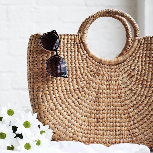 uxcell Bamboo Purse Handle, 5 Inch Round Handmade Rings Holders, Decorative Replacement Handle for Tote Bag, DIY Beach Summer Bag, Handbag Making Decorations, (Brown) - color: Brown, size: 5"