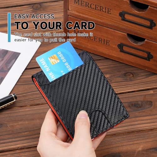 FALAN MULE Slim Wallet for Men Rfid Blocking Leather Minimalist Front Pocket Mens Wallet - color: Ma-Black with orange