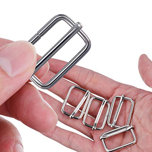Tatuo 50 Pcs Slide Buckle 1 Inch Metal Tri-glide Slides Rectangle Buckle Adjustable for Fasteners, Strap, Backpack DIY(Silver) - color: Silver