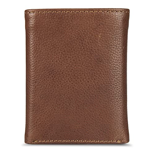 Eddie Bauer Men Signature Trifold Wallet - color: Leather Logo - Tan
