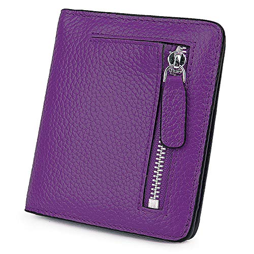 Small Leather Wallet for Women, Ladies Credit Card Holder RFID Blocking Women's Mini Bifold Pocket Purse - color: Dark Purple Rfid Blocking