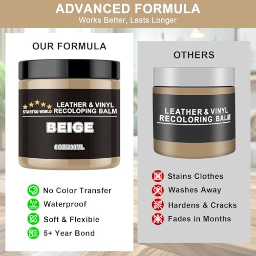 STARTSO WORLD 200Ml Leather Recoloring Balm with 100ML Leather Conditioner, Beige Leather Repair Kit for Furniture, Leather Dye, Leather Scratch Repair, Leather Couch Paint - color: Beige, size: Leather Recoloring Balm+Mink Oil