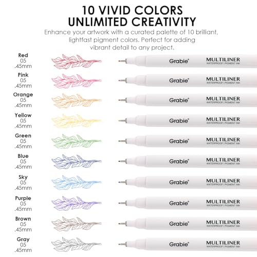 Grabie Micro Fineliner Pens, Set of 20 Multicolor Waterproof Drawing Pens | Waterproof Pigment Ink, Assorted Tip Sizes, Precision Fine Lines, Metal-Clad Nibs, Smooth Ink Flow, Smudge Resistant - color: 20-Multicolor
