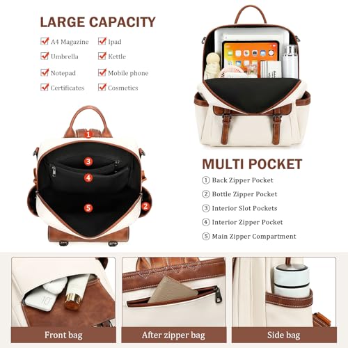 AGLOD Backpack Purse for Women PU Leather Back Packs Designer Ladies Shoulder Bag Fashion Faux Work Travel Handbags - color: Beige-brown