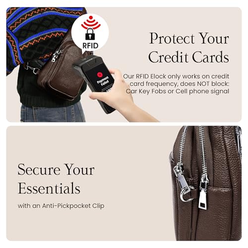 befen Genuine Leather Sling Bag for Women Anti-Theft Crossbody Chest Bags Fanny Packs for Travel with RFID Card Slots | Real Leather, Anti Theft, RFID Blocking, 3 Card Slots, Anti Pocket Bag, Multi Pockets, Travel Purse - color: Coffee