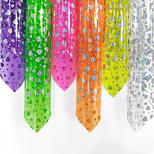 6 Pcs/Set 8.3"x11.8" Candy Color Jelly Vinyl Sheets, Fluorescent Neon Heart Pattern Clear PVC Faux Leather for Hair Bows Pouches Making, Laser Pattern - color: Laser