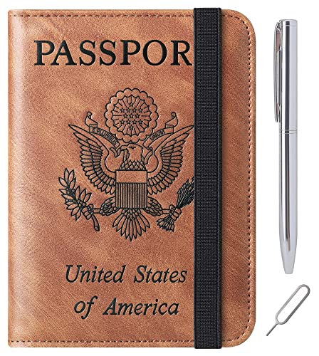LOHASLIFE Passport Holder for Travel, Rfid Blocking Passport Cover Wallet - color: 116#Brown