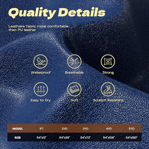 Marine Vinyl Fabric Faux Leather Upholstery, 1mm Thick, Waterproof & UV Resistant, Cotton Backing, Boat, Automotive, Crafting & Outdoor Pleather – 12" x 54" (1 FT), Blue - color: Blue, size: 1FT(12"x 54")-Rolled