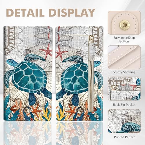 Anikathy Womens Wallet, Rfid Wallets for Women,Slim Thin Credit Card Holder Organizer Purse,PU Leather Cute Long Bifold Clutch Cash Wallet with Zipper Coin Pocket,Ladies Gift,Blue Sea Turtle C - color: Blue Sea Turtle C
