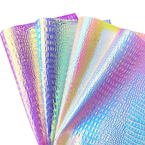 7 Pack Metallic Iridescent Faux Leather Sheets Embossed Crocodile Grain Animal Elements Textured Bright Colour A4 Bump PU Faux Leather for Earrings Hair Bows Making and DIY Projects