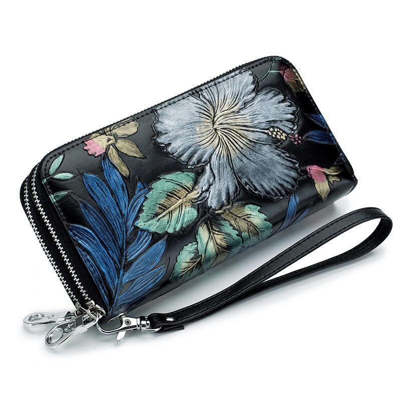 GOIACII Women's Wallet RFID Blocking Leather Wristlet | 2 Zip Around, Large Capacity, Credit Card Holder, Ladies Phone Clutch Purse - color: B01 Mangnolia