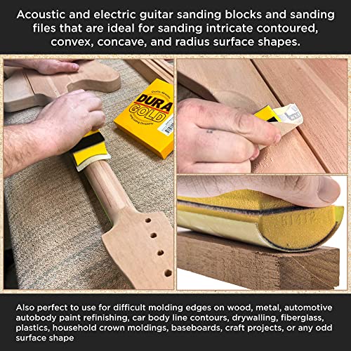 Dura-Gold Luthier Acoustic Guitar Master Woodworker Hand Sanding Block Set with 40 Sheet Hook & Loop Sandpaper Kit - Music Radius Repair Tools, Convex & Concave Profile Shapes, File Sticks - Sand Wood - size: 10-Piece