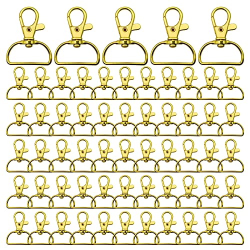 60Pcs Gold Swivel Snap Hook D Ring, Metal Swivel Clasps Lobster Clasp Key Chain Clip Hook Claw Lobster Lanyard Clasp for Keychain Lanyard, Jewelry, DIY Crafts Supplies - color: Gold