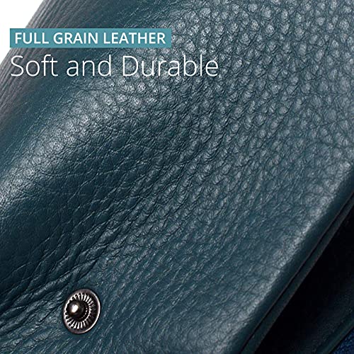 Bveyzi Women Soft Leather RFID Blocking Bifold Slim Wallets Ladies Credit Card Holder Double Zipper Pocket - color: Blue