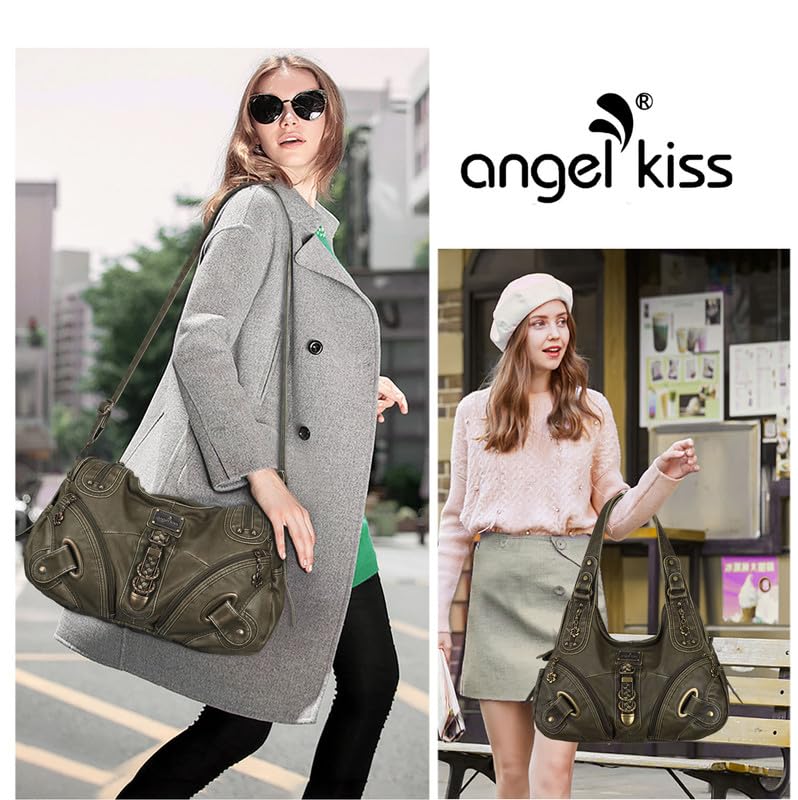 Angelkiss Hobo Purses and handbags for Women Satchel Handbag Women Purses Large Daily Shoulder Bags - color: 801green