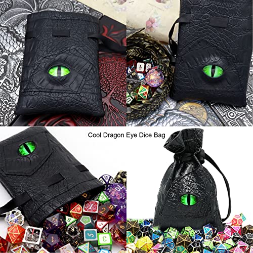Haxtec Dragon Dice Bag, PU Leather Pouch with 3D Glass Dragon Eye | Drawstring, DND Dice Bag, For Dungeons & Dragons, D&D Gifts for Dragon Gamer and Lovers, Small, Patent D893867 - color: Green, size: Small