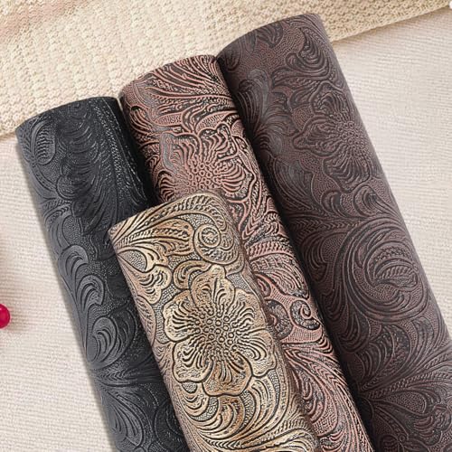 4Pcs Embossed Texture Faux Leather Sheet Fabric Geometric Bump Pattern Printed Synthetic Retro Leatherette Packaging Material for Handmade DIY Bows Wallet Sewing Earring 12.95 x 7.8 Inch