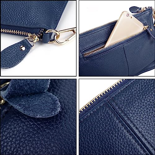 YALUXE Women's Genuine Leather Wristlet Handbags Purses Clutch Wallet Bag - color: Sapphire_