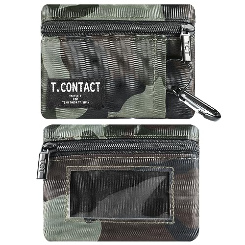 Wallet for Women and Men Mini Zip Card Case with Clear ID Window Zipper Coin Purse Lightweight Portable Keychain Wallet - color: Army green