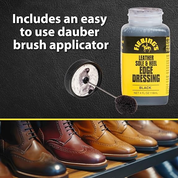 Fiebing's Leather Sole & Heel Edge Dressing 2-Pack (4 oz) - Protective Glossy Shoe Finish - Includes Brush Applicator - color: Black