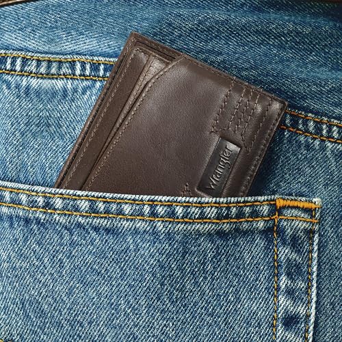 Wrangler Removable Passcase Wallet for Men, Bifold Tumbled Leather Wallet with RFID, Brown - color: Brown