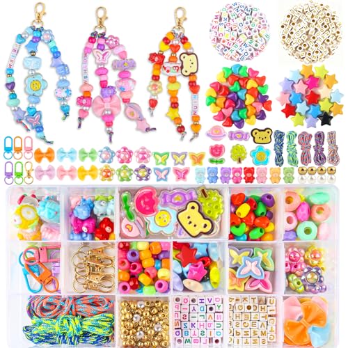 Ecoofor 487 PCS Beaded Keychain Making Kit, Acrylic Letter Beads with Heart, Star & Flower Charms for DIY Jewelry, Bag Accessories & Crafts for Women - color: Gold-487Pcs Kit