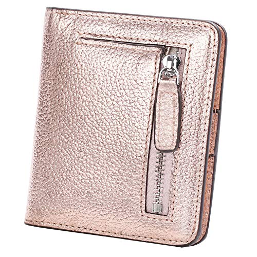 Small Leather Wallet for Women, Ladies Credit Card Holder RFID Blocking Women's Mini Bifold Pocket Purse - color: Champaign Gold Rfid Blocking