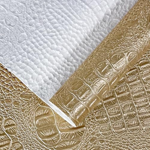 Soft Crocodile Textured Marine Vinyl Faux Leather Pre-Cut 1 Yard-Golden | Alligator Fabric Embossed Synthetic Leather for DIY Upholstery, Crafts, Handbags, Furniture，Individual 1 Yard Cut 36"x54" - color: Gold