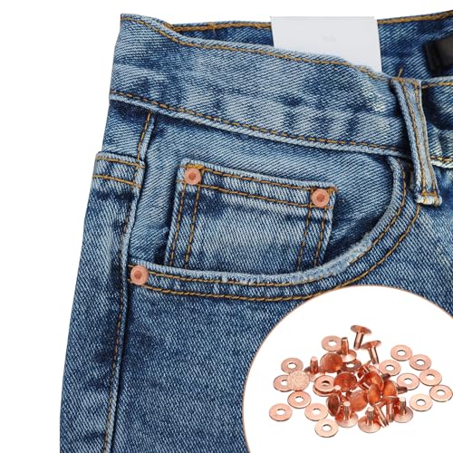 HARFINGTON 15Set Copper Rivets and Burrs Washers 10x3.3x12mm Dimpled Finish Solid Leather Rivet Fastener Studs Posts for Leather DIY Craft Belts Wallets Collars, Copper Tone - color: Copper Tone, size: 10x3.3x12mm