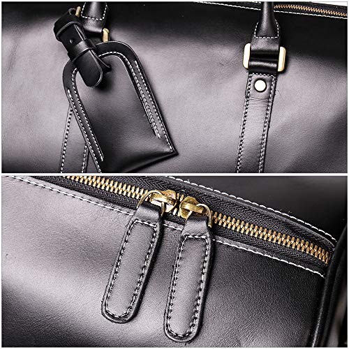 Leather Travel Duffel Bag, Classic Leather Weekend Bag Mens Gift Overnight Retro Sport Gym Carry on Luggage YKK Zipper (Black Oil) - color: Black Oil