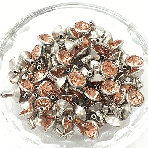 100 Sets Cz Colorful Crystal Rivets Silver Color Spots Studs Double Cap for DIY Leather-Craft (Champagne, 6MM) - color: Champagne, size: 6MM