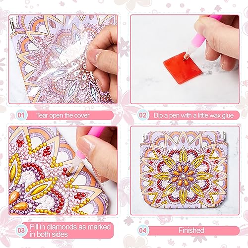 Sanwuta Mandala DIY Diamond Painting Coin Purse Holder Makeup Bags Bulk Cosmetic Wallet Diamond Painting Kits Pocket