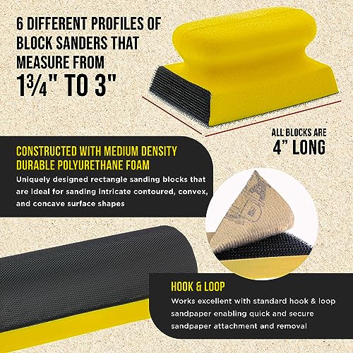 Dura-Gold Luthier Acoustic Guitar Master Woodworker Hand Sanding Block Set with 40 Sheet Hook & Loop Sandpaper Kit - Music Radius Repair Tools, Convex & Concave Profile Shapes, File Sticks - Sand Wood - size: 10-Piece