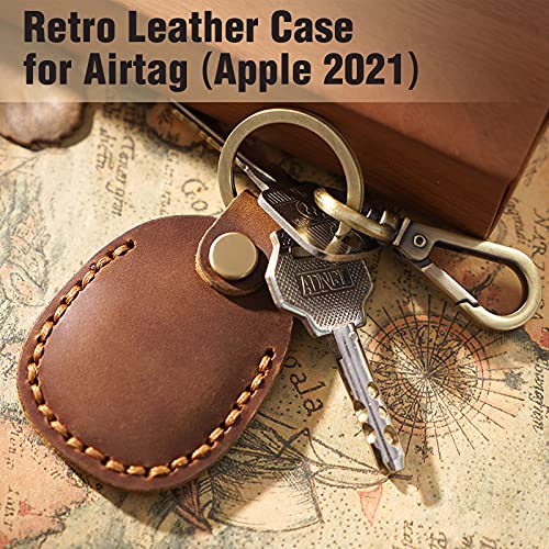 Genuine Leather AirTag Holder Compatible with Apple AirTag 2nd Gen & 1st Gen, Handmade Leather Air tag Keychain with Key Rings, Hidden Air tags Case Accessories - White - color: White