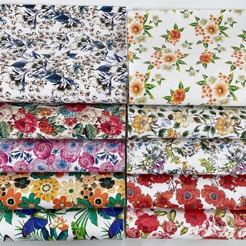 10 Pcs Colorful Blossom Floral Synthetic Leather Fabric 8.3" x 11.8" for DIY Handmade Earrrings Hair Bows - color: Coloful
