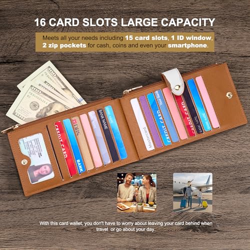 Travelambo RFID Wallet Women Large Size Bifold Multi Card Wallet Case with Zipper Pocke Credit Card Holder for Women - color: Brown Simple Abstract Art