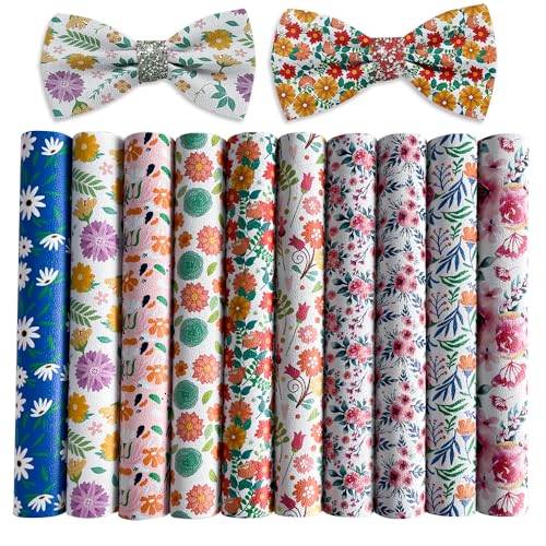 10 Pcs Pink Blossom Floral Synthetic Leather Fabric 8.3" x 11.8" for DIY Handmade Earrrings Hair Bows - color: Pink